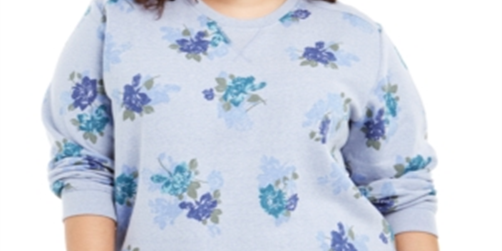 Karen Scott Women's Plus Printed Fleece Sweatshirt Blue Size 0X