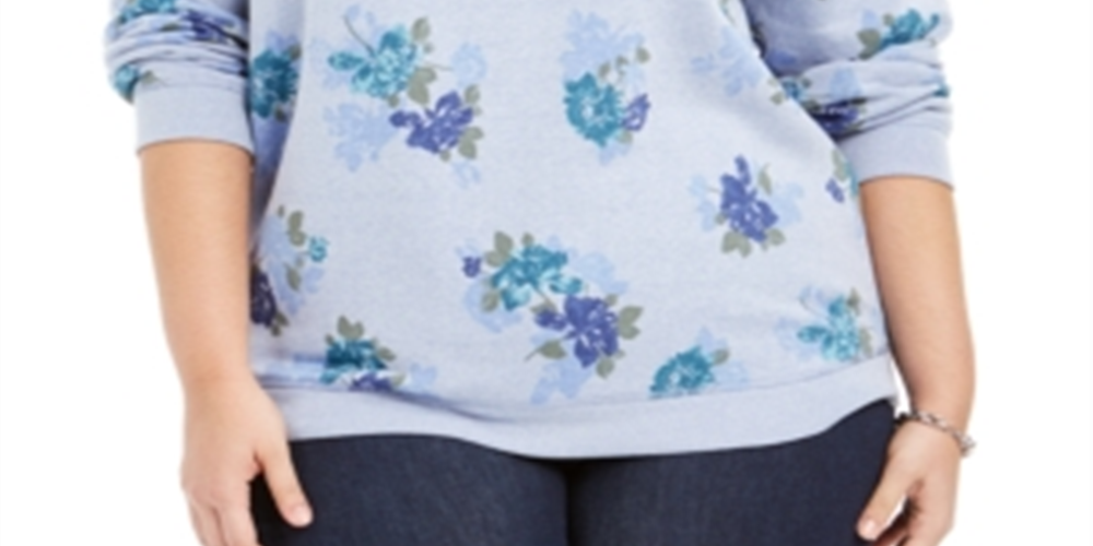 Karen Scott Women's Plus Printed Fleece Sweatshirt Blue Size 0X