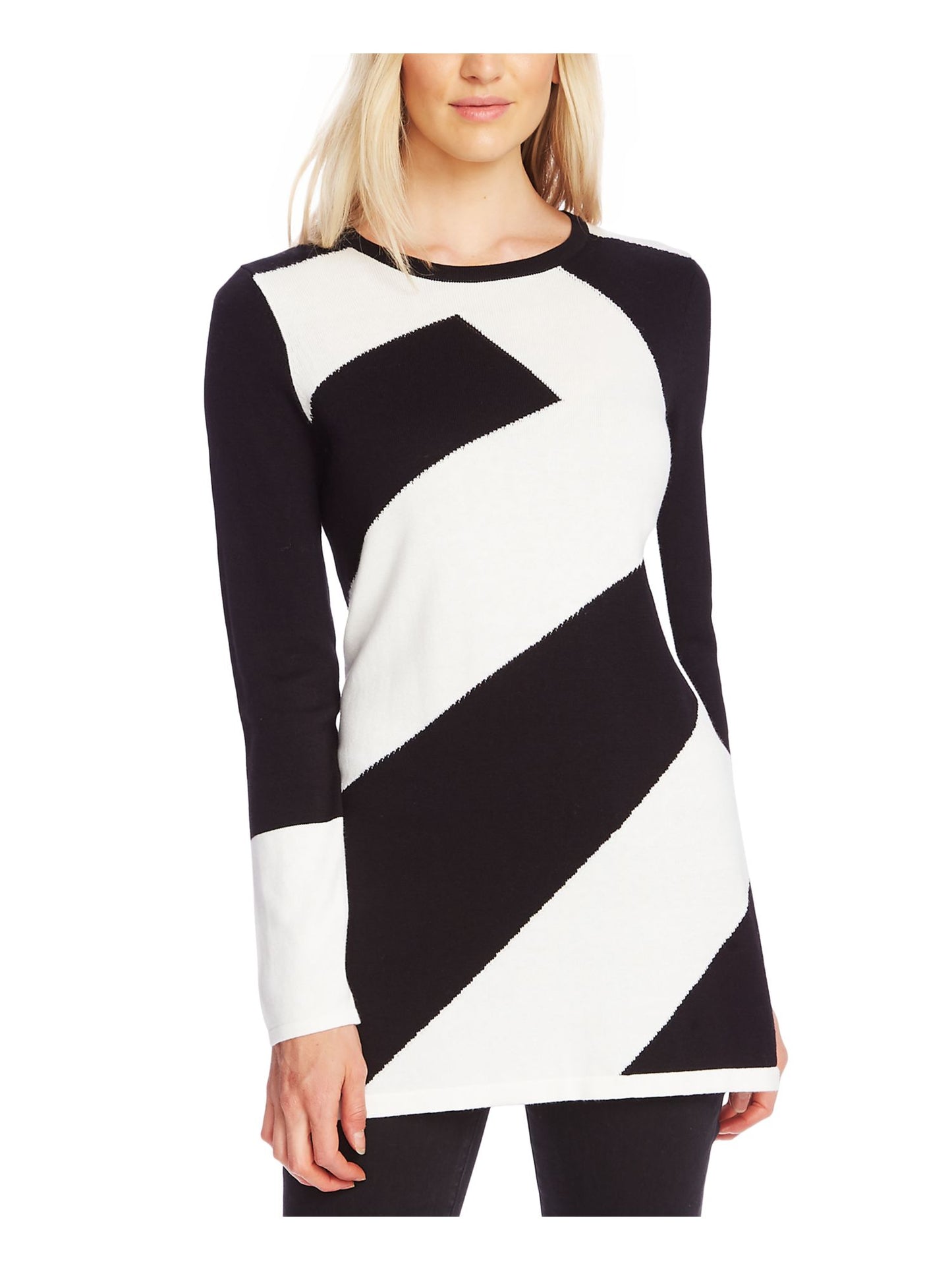 Vince Camuto Women's Color Block Long Sleeve Jewel Neck Sweater Black Size Small