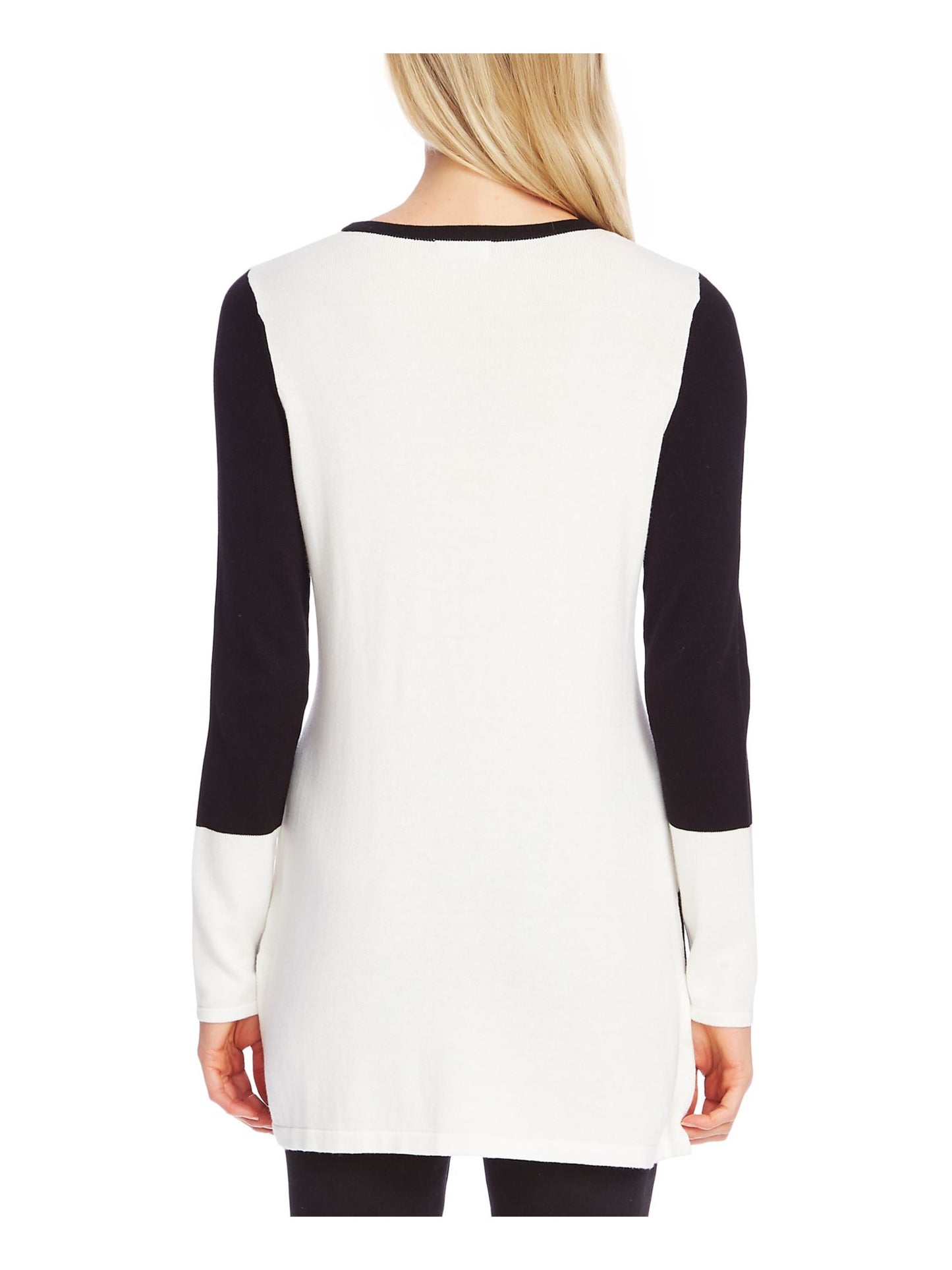 Vince Camuto Women's Color Block Long Sleeve Jewel Neck Sweater Black Size Small