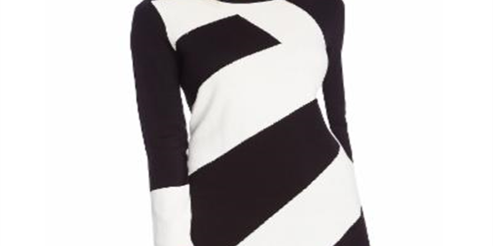 Vince Camuto Women's Color Block Long Sleeve Jewel Neck Sweater Black Size Small