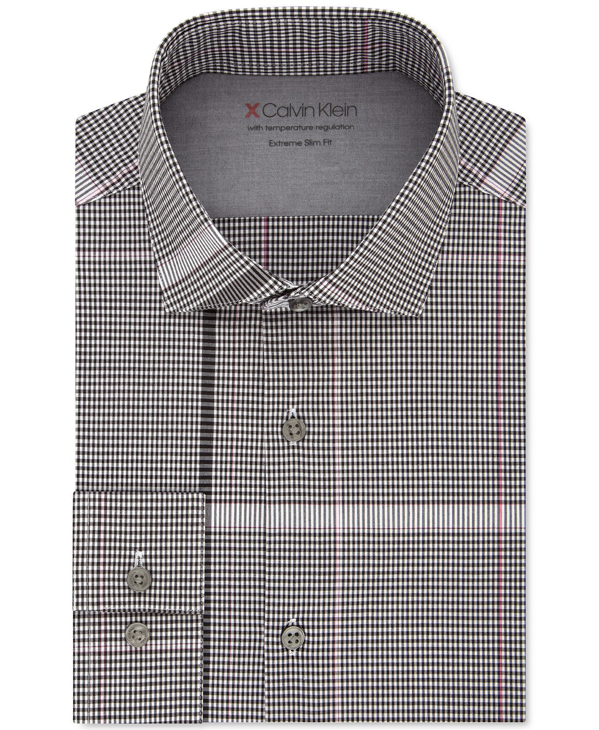 Calvin Klein Men’s Extra Slim Fit Performance Stretch Temperature Regulation Plaid Dress Shirts Sleeve Pink Size 34-35