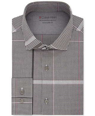 Calvin Klein Men’s Extra Slim Fit Performance Stretch Temperature Regulation Plaid Dress Shirts Sleeve Pink Size 34-35