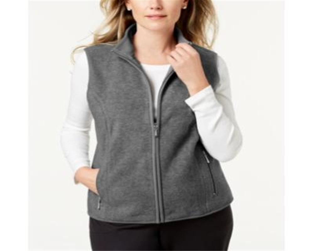 Karen Scott Women's Fleece Zip Front Vest Charcoal Size Petite S