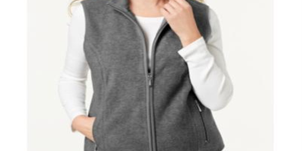 Karen Scott Women's Fleece Zip Front Vest Charcoal Size Petite S