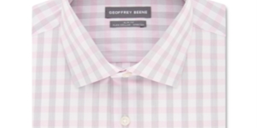Geoffrey Beene Men's Slim Fit Performance Stretch Plaid Dress Shirt Blush Size L 16-16/5
