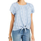 Style & Co Women's Printed Square Neck Tie Front Top Blue Size X-Small