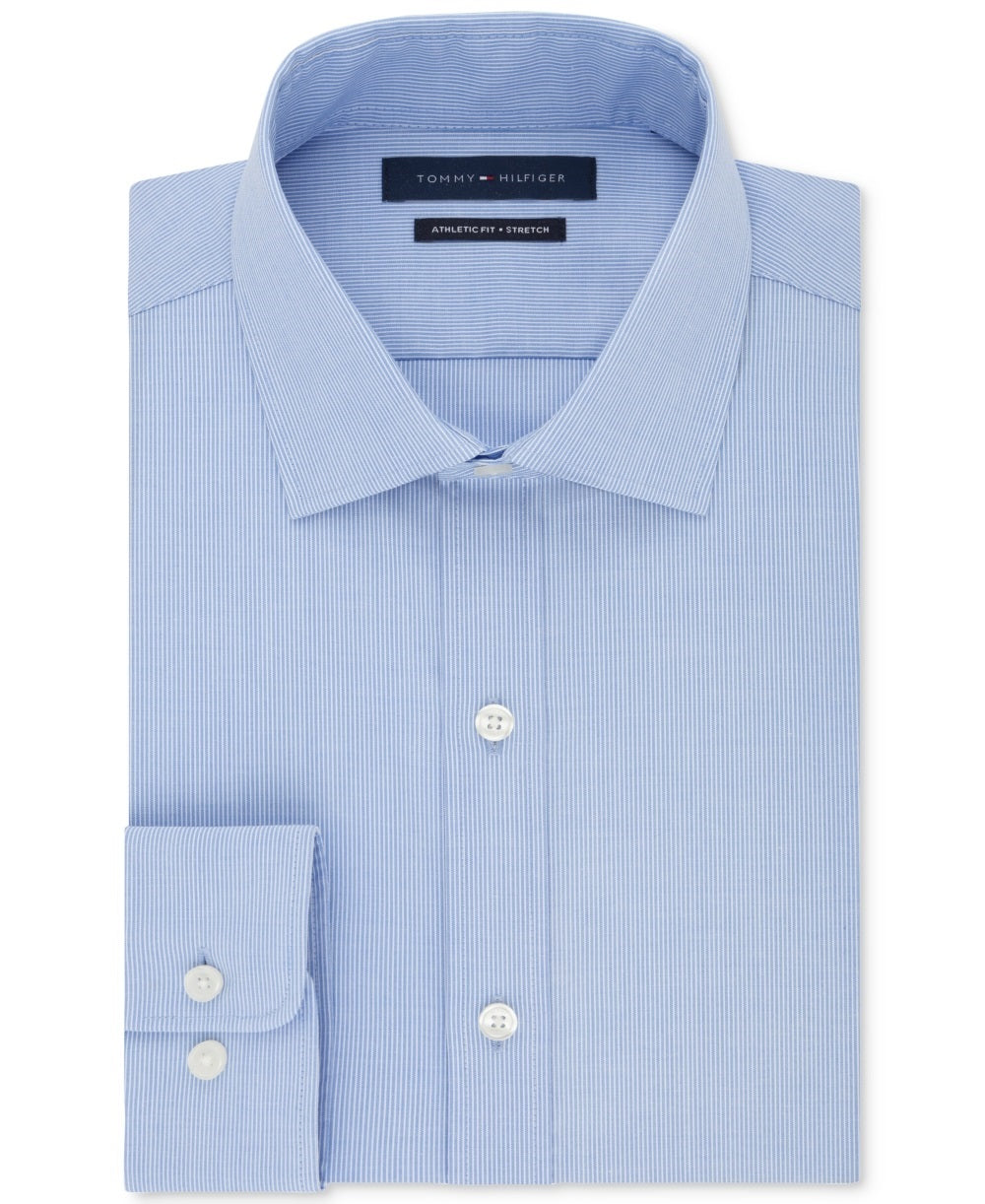 Tommy Hilfiger Men's Collared Athletic Fit Dress Shirt Blue Size 16X34X35