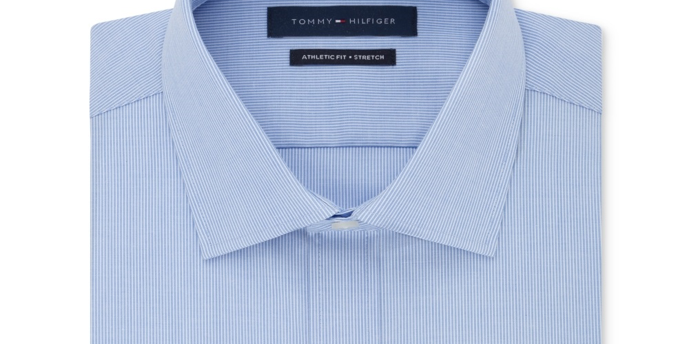 Tommy Hilfiger Men's Collared Athletic Fit Dress Shirt Blue Size 16X34X35