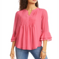 Charter Club Women's Double Ruffle Textured Pintuck Top Pink Rose Size Petite L