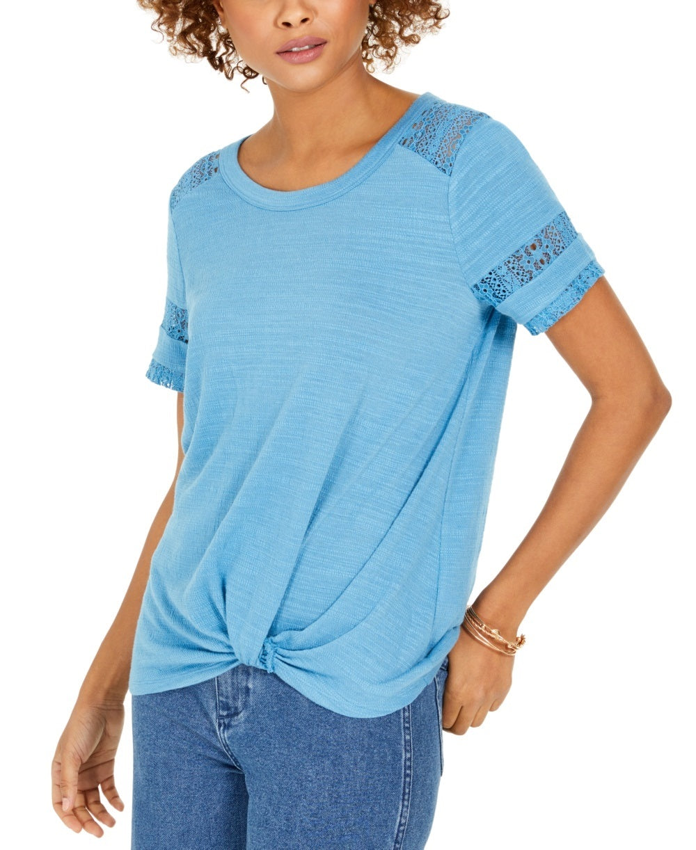 Style & Co Women's Lace Inset Top Blue Size Small
