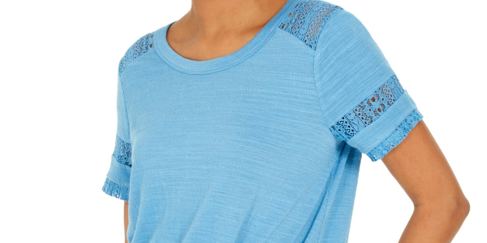 Style & Co Women's Lace Inset Top Blue Size Small