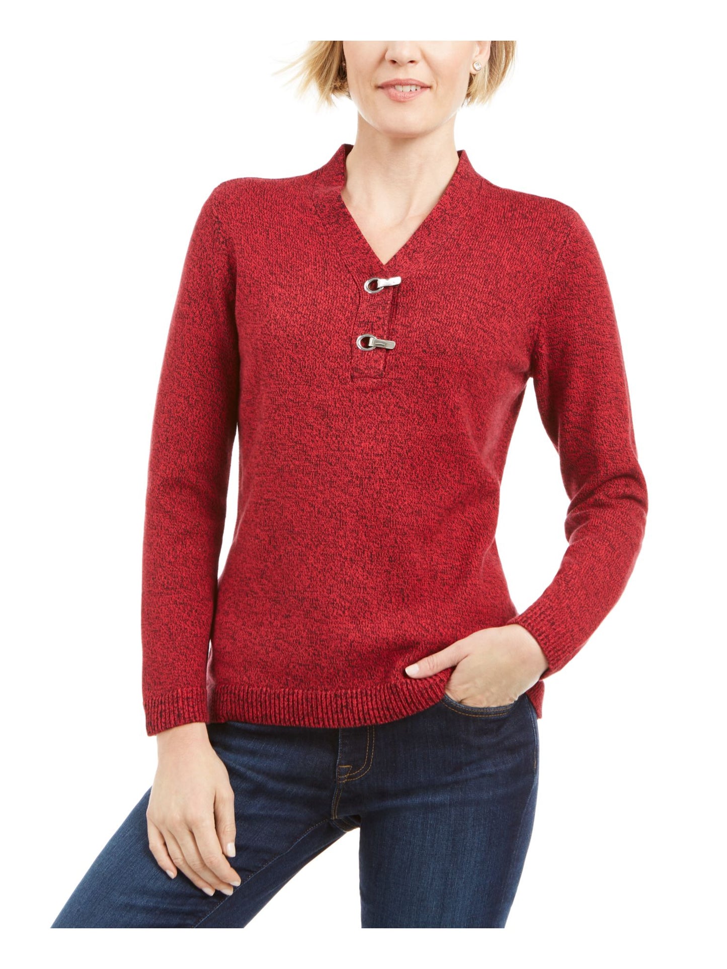 Karen Scott Women's Hardware Trim Cotton Henley Sweater Red Size Petite XL