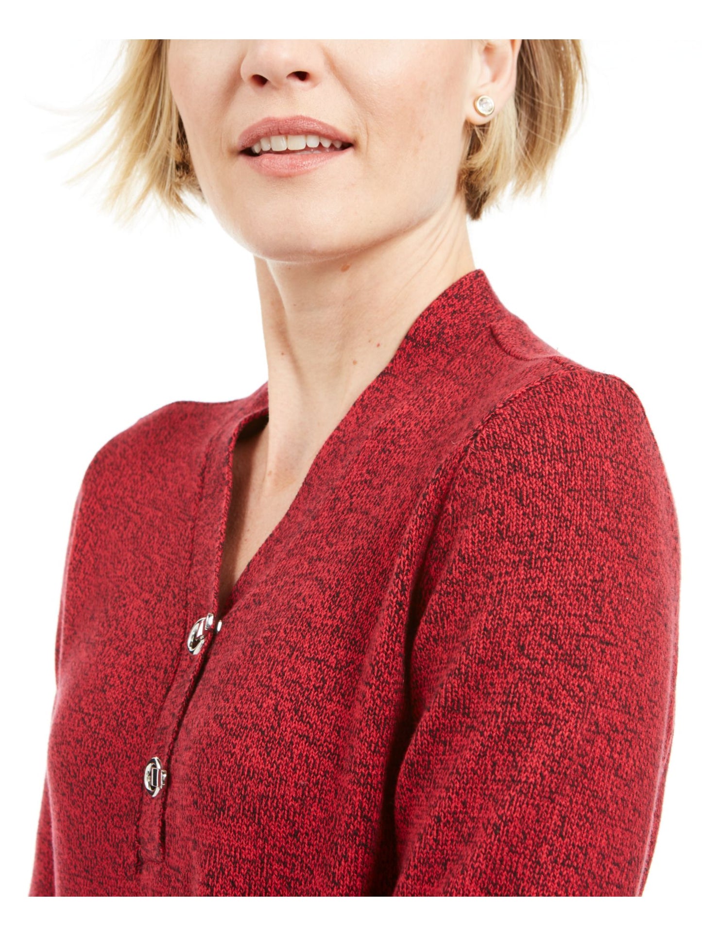 Karen Scott Women's Hardware Trim Cotton Henley Sweater Red Size Petite XL