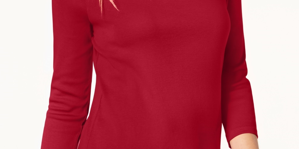 Charter Club Women's Pima Cotton Boat Neck Button Shoulder Top Red Size X-Small