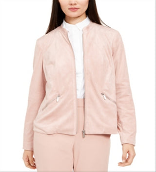 Alfani Women's Faux Suede Zip Pocket Jacket Pink Size -Petite L