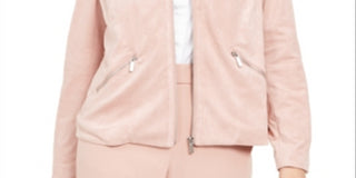 Alfani Women's Faux Suede Zip Pocket Jacket Pink Size -Petite L