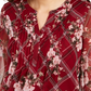 Charter Club Women's Mixed Print Split Neck Top Red Size Petite Small