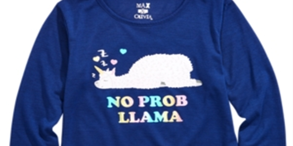 Max & Olivia Little & Big Girl's Llama Print Pajama Top Blue Size Medium
