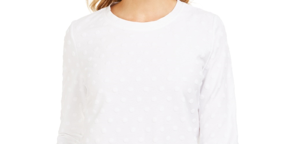 Karen Scott Women's Sport Textured Dot 3/4 Sleeve Top White Size Small