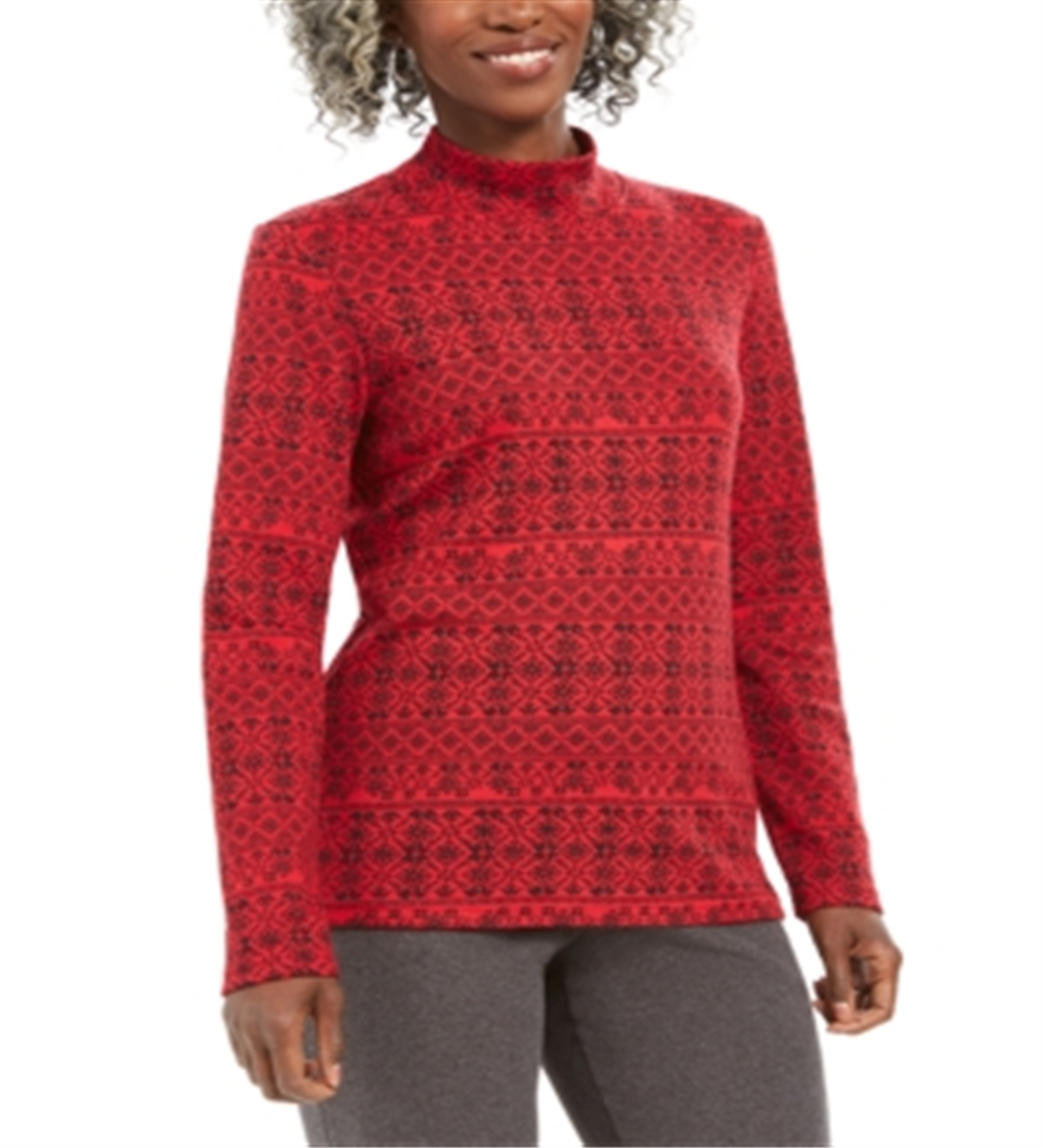 Karen Scott Women's Fair Isle Printed Mock Neck Top Red Size Petite XL