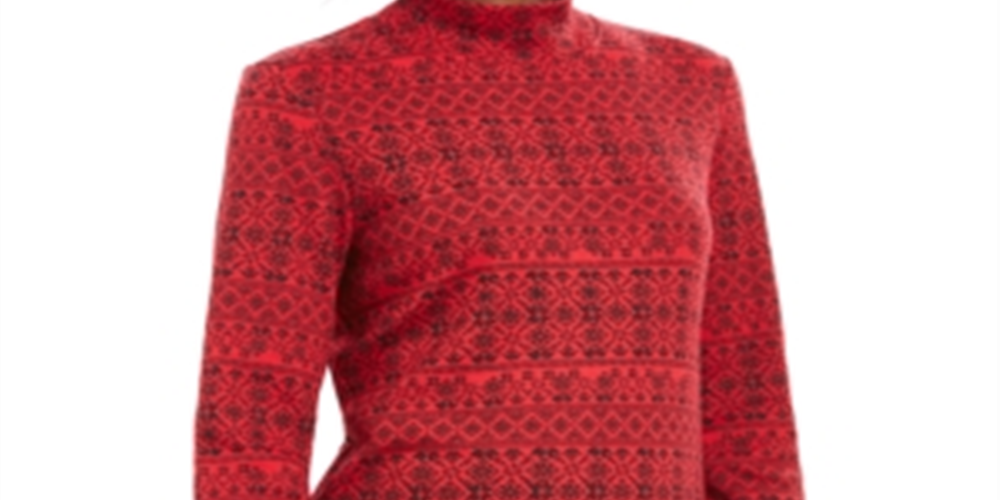 Karen Scott Women's Fair Isle Printed Mock Neck Top Red Size Petite XL