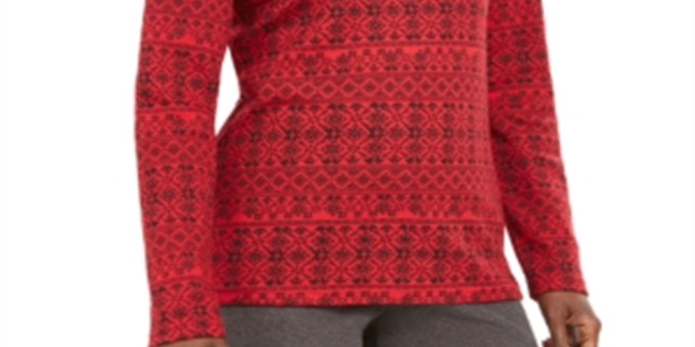 Karen Scott Women's Fair Isle Printed Mock Neck Top Red Size Petite XL