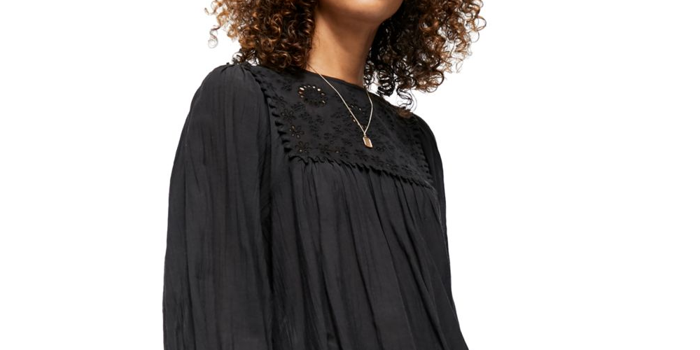 Free People Unisex Long Sleeve Crew Neck Top Black Size X-Large