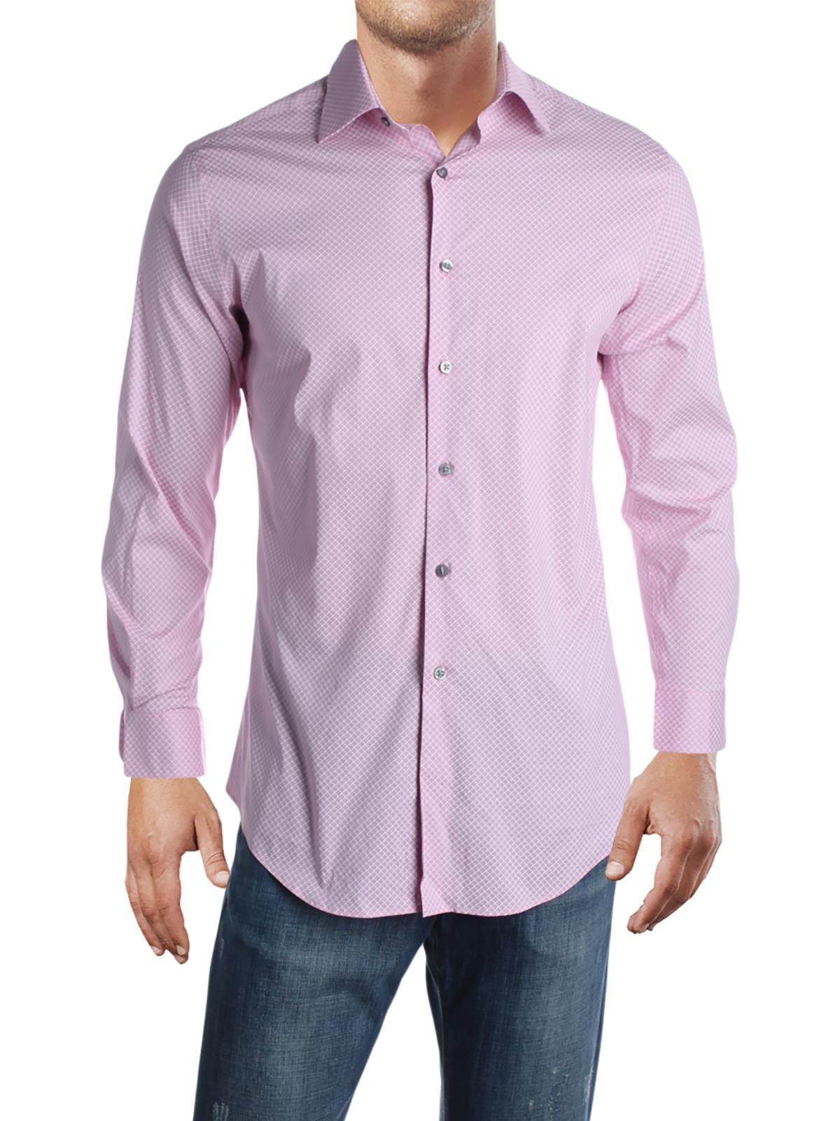 Alfani Men's Printed Slim Fit Button Down Shirt Pink/White  Size -XL 17-17/5