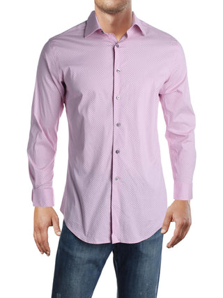 Alfani Men's Printed Slim Fit Button Down Shirt Pink/White  Size -XL 17-17/5