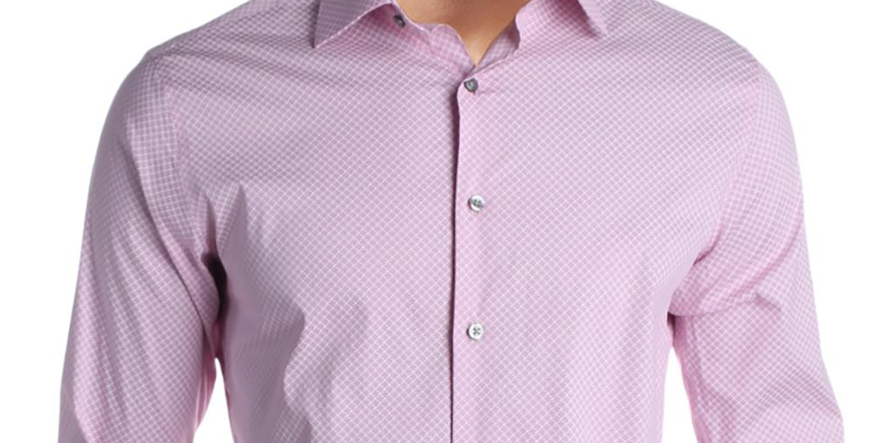 Alfani Men's Printed Slim Fit Button Down Shirt Pink/White  Size -XL 17-17/5