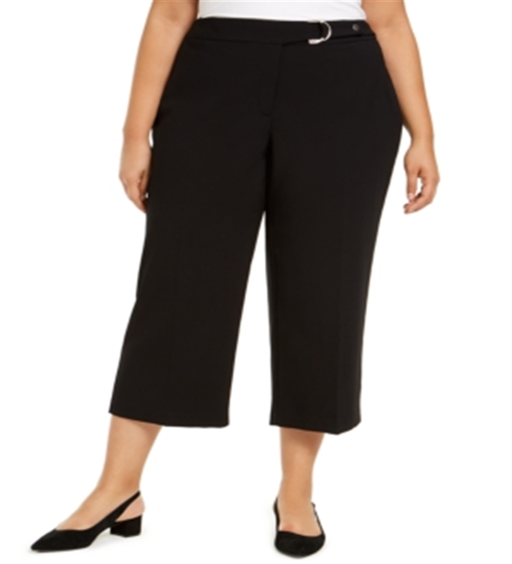 Alfani Women's Plus Belted Hardware Detail Culotte Pants Black Size 14W