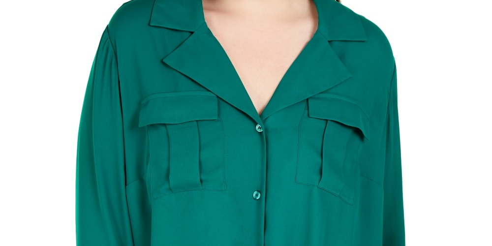 INC International Concepts Women's Plus Size Tie Front Blouse Green Size 1X
