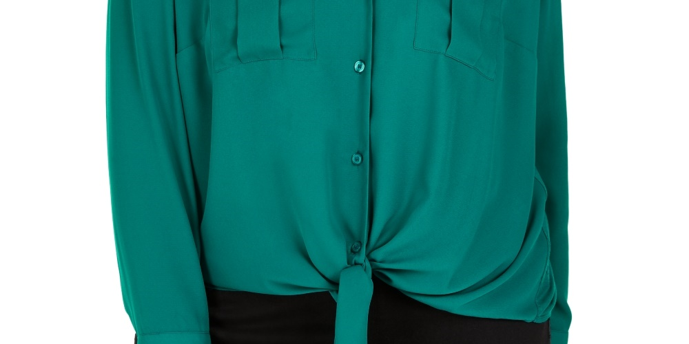 INC International Concepts Women's Plus Size Tie Front Blouse Green Size 1X