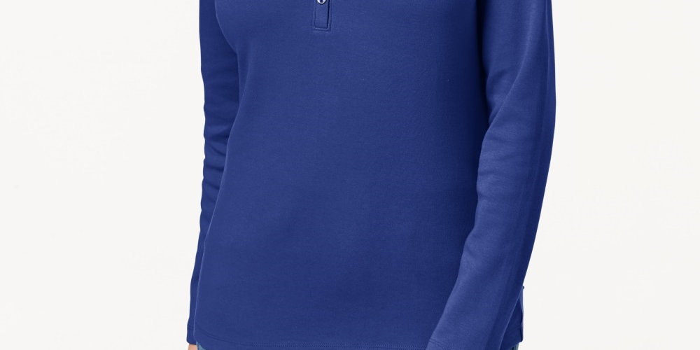 Karen Scott Women's Cotton Henley Top Blue Size Small