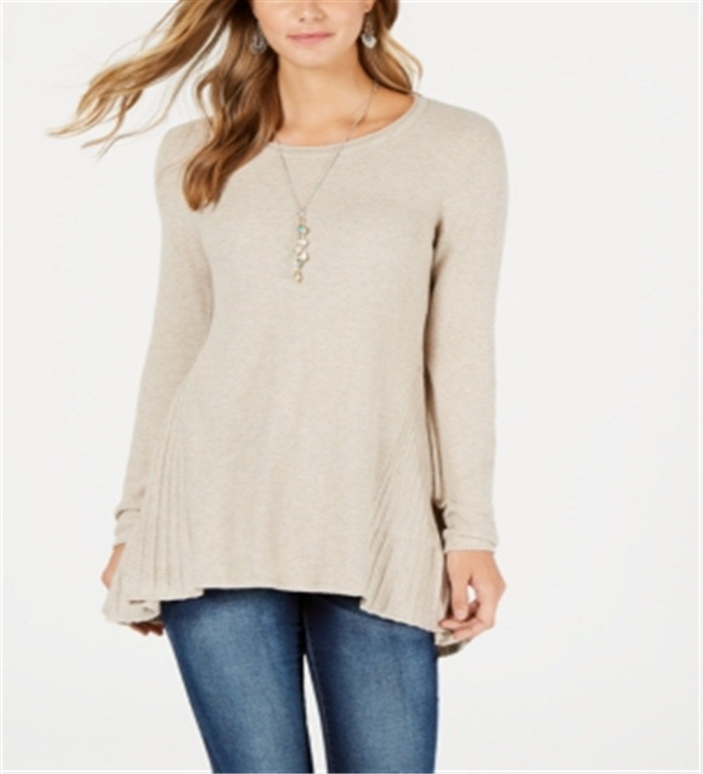 Style & Co Women's Pleated High Low Sweater Brown Size Petite L