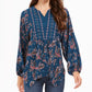 Style & Co Women'sTeal Paisley Long Sleeve V Neck Top- Paisley Kale Size Large