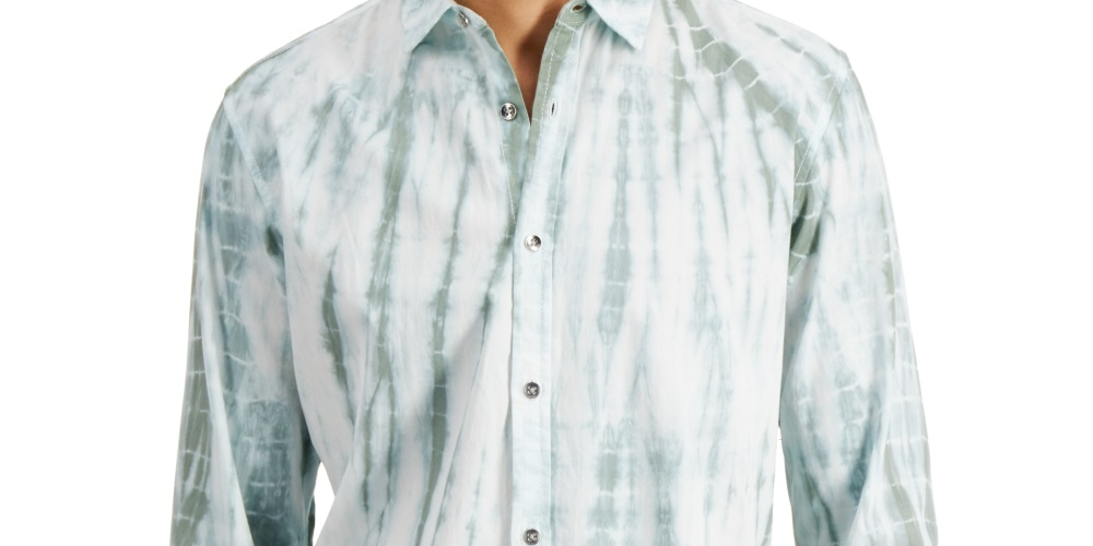 INC International Concepts Men's Tie Dye Long Sleeve Button Down Shirt Green Size Small