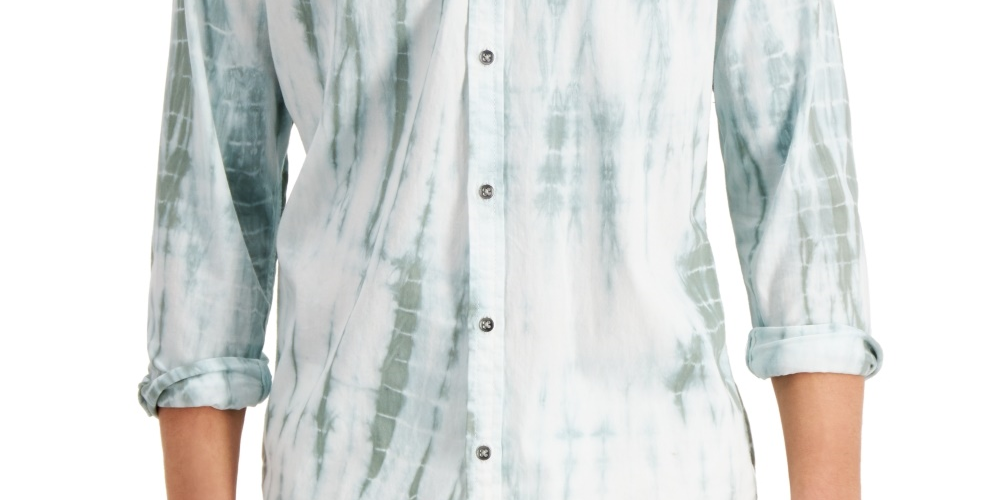 INC International Concepts Men's Tie Dye Long Sleeve Button Down Shirt Green Size Small
