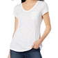 Maison Jules Women's V Neck Patch Pocket T-Shirt White Size Medium