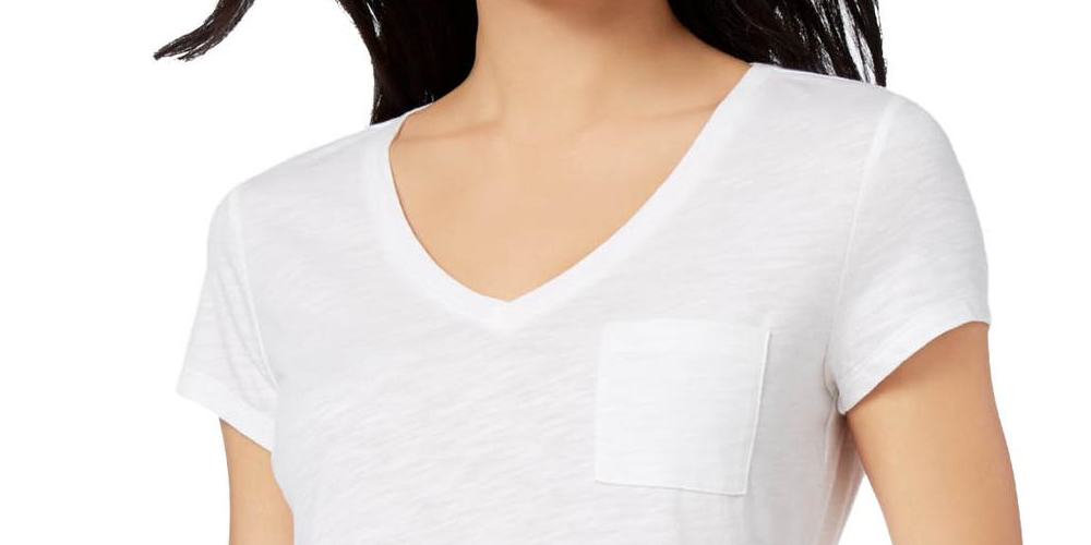 Maison Jules Women's V Neck Patch Pocket T-Shirt White Size Medium