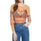 Guess Women's La 1981 Mesh Top Gold Multi Size XS