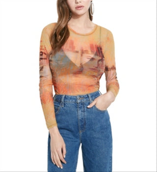 Guess Women's La 1981 Mesh Top Gold Multi Size XS
