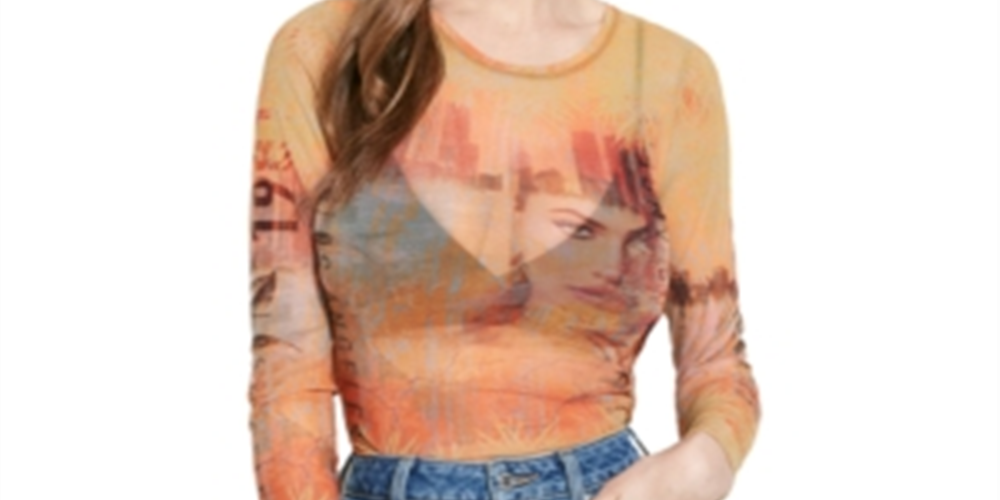 Guess Women's La 1981 Mesh Top Gold Multi Size XS