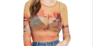 Guess Women's La 1981 Mesh Top Gold Multi Size XS
