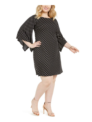 Msk Women's Plus Dot Print Bell Sleeve Dress Black Size 3X
