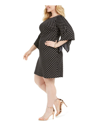 Msk Women's Plus Dot Print Bell Sleeve Dress Black Size 3X