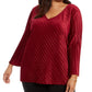 Alfani Women's Plus V Neck Ribbed Blouse Red Size 0X