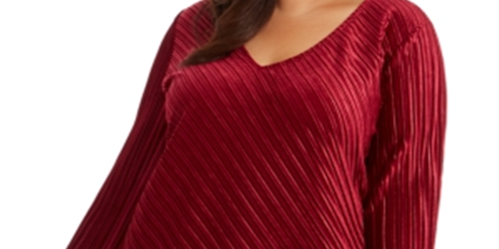 Alfani Women's Plus V Neck Ribbed Blouse Red Size 0X