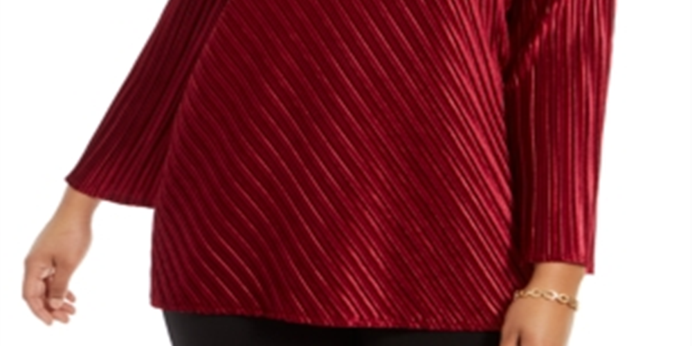 Alfani Women's Plus V Neck Ribbed Blouse Red Size 0X